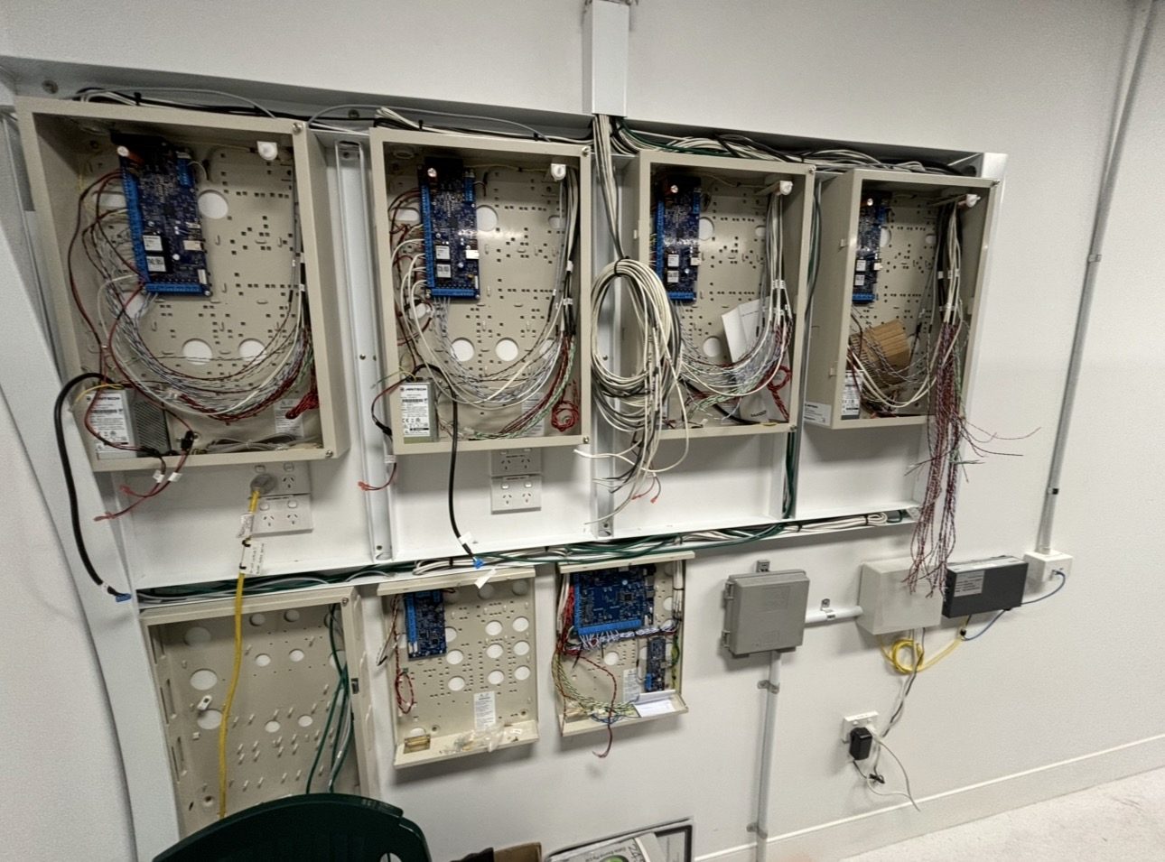 Overhead cable tray spanning a substation comms run, representative of Ktronics’ high-voltage infrastructure work